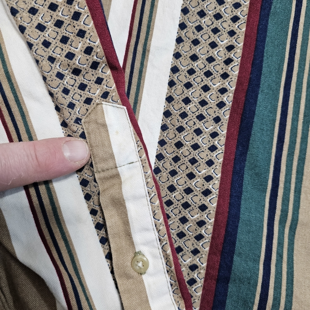 Vintage 90s Trader Bay Mens African Stripe Button Down Shirt Long Sleeve Cotton - Picture 5 of 16